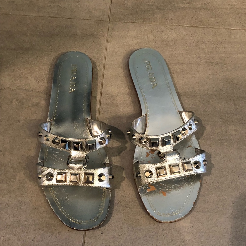 PRADA Silver Metallic Sandals